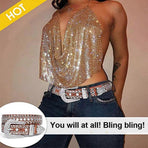 Women's Rhinestone Cowgirl Studded Leather Jeans Belt