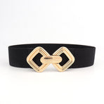 Women's 95cm Wide Elastic Stretch Leather Dress Belt with Gold Buckle