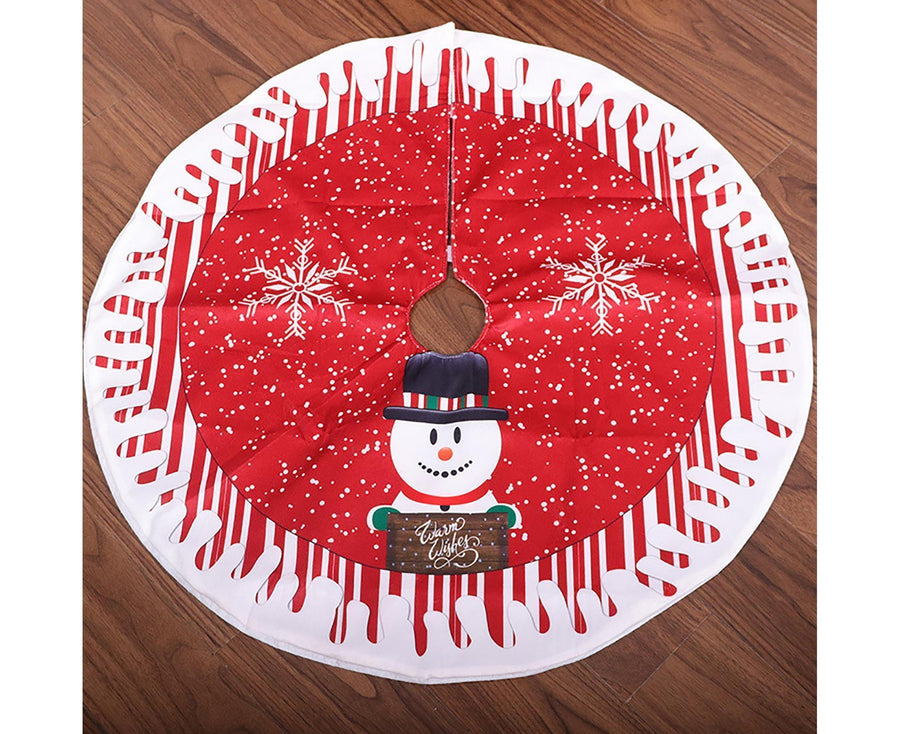 Round Elk/Santa/Snowman Print Xmas Tree Skirt Cover Floor Carpet Christmas Decor-B