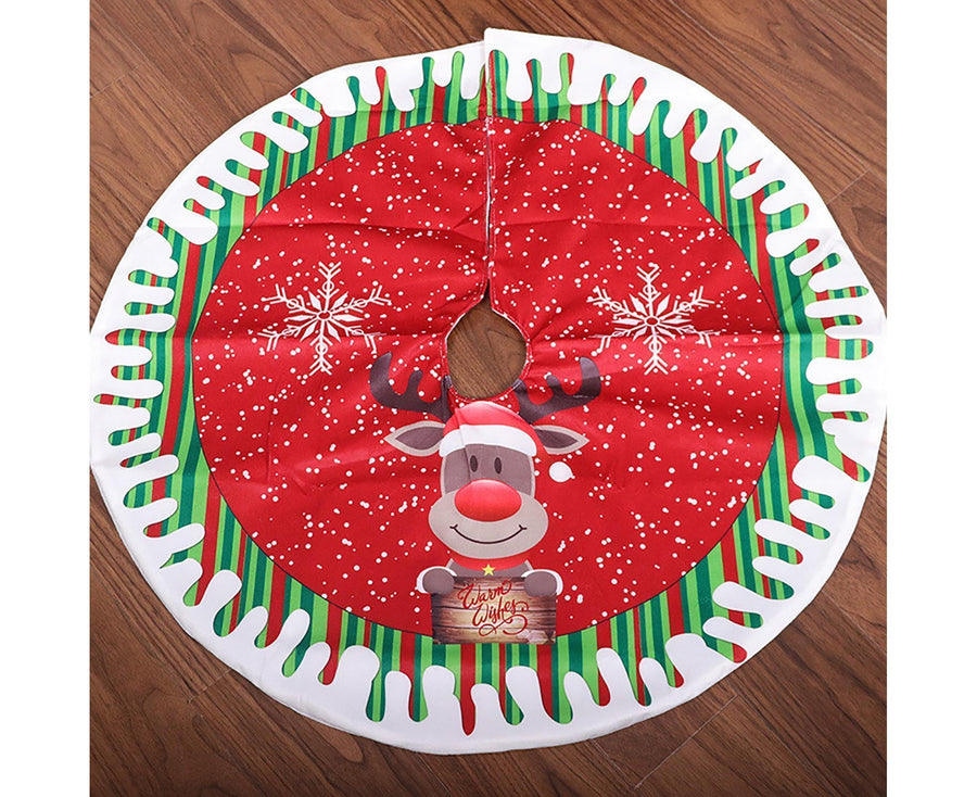 Round Elk/Santa/Snowman Print Xmas Tree Skirt Cover Floor Carpet Christmas Decor-B