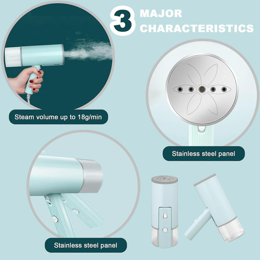 800W Foldable Handheld Travel Clothes Steamer 4.7oz Tank Quick Steam Green