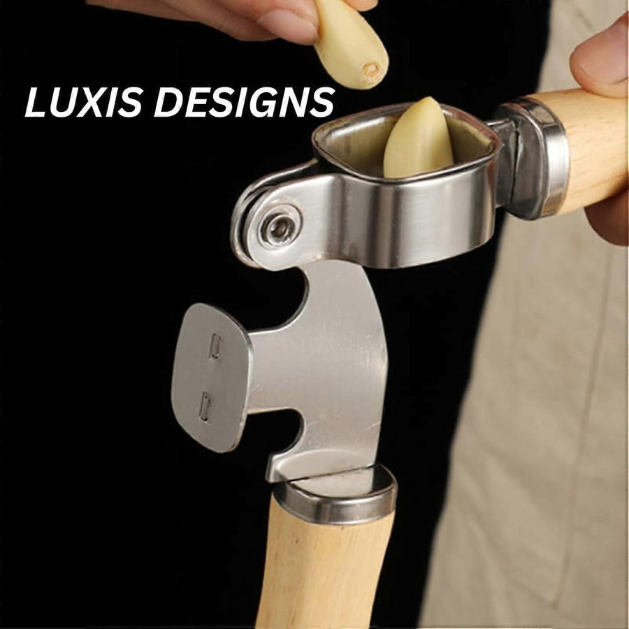 Garlic Press & Mincer Set - Rust-Proof Bowl, Dishwasher Secure, Wooden Peeler Included