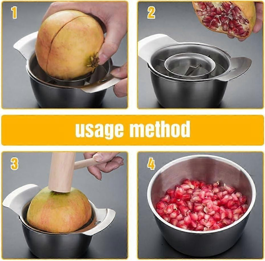 Pomegranate Peeler & Seeder Tool - Stainless Steel, with Bowl and Wooden Hammer
