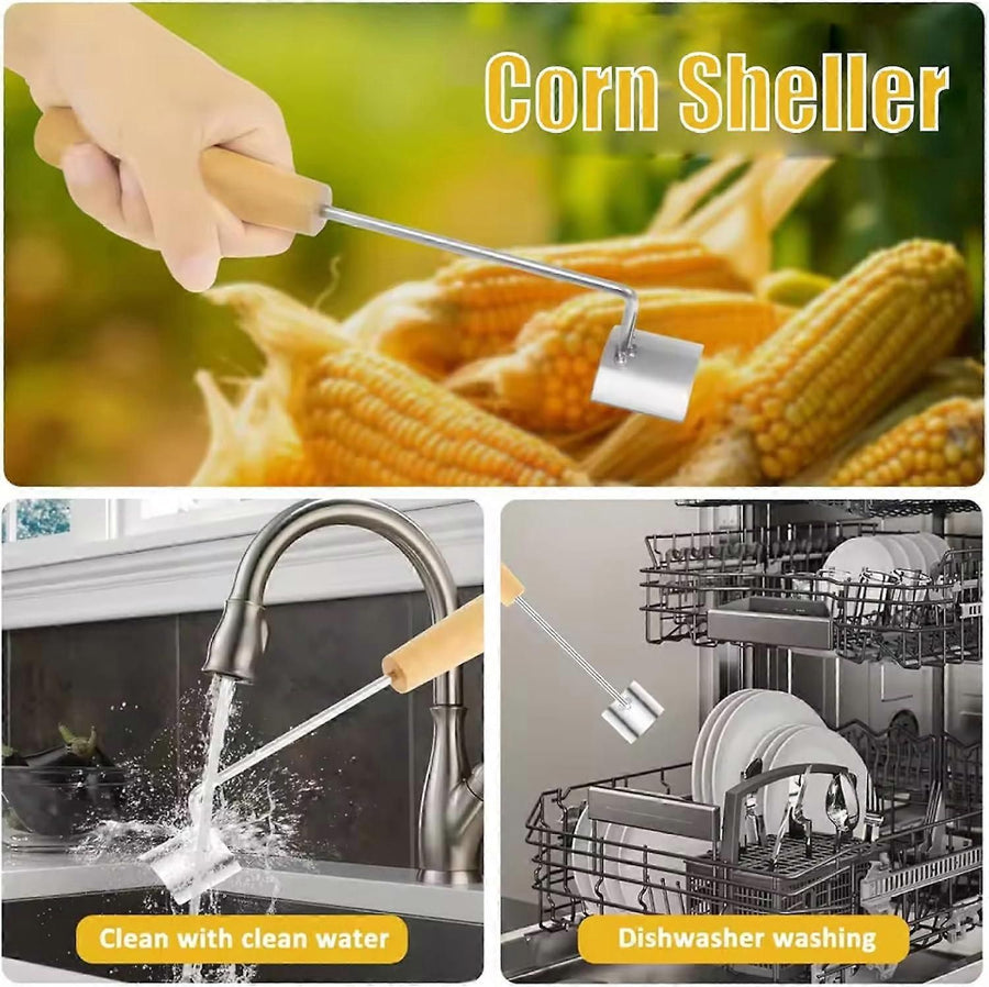 2PCS Stainless Steel Corn Stripper with Wooden Handle - Fast Kernel Removal