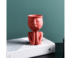 Human Think Face Ceramic Home Plants Flower Pot Vase Planter Tabletop Decoration-Red