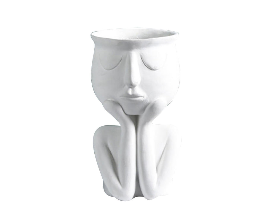 Human Think Face Ceramic Home Plants Flower Pot Vase Planter Tabletop Decoration-Red