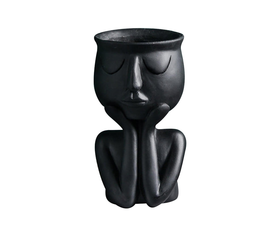 Human Think Face Ceramic Home Plants Flower Pot Vase Planter Tabletop Decoration-Red