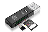 2 In 1 USB 3.0 Card Memory Reader High Speed SD SDHC SDXC Micro Writer Adapter - Black - Front View