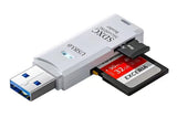 2 In 1 USB 3.0 Card Memory Reader High Speed SD SDHC SDXC Micro Writer Adapter - White - Low Angle