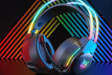 Gaming Headset with Mic Over Ear Headphone Lightweight Headphones with RGB Frame Gaming Headphones -Black - Front View