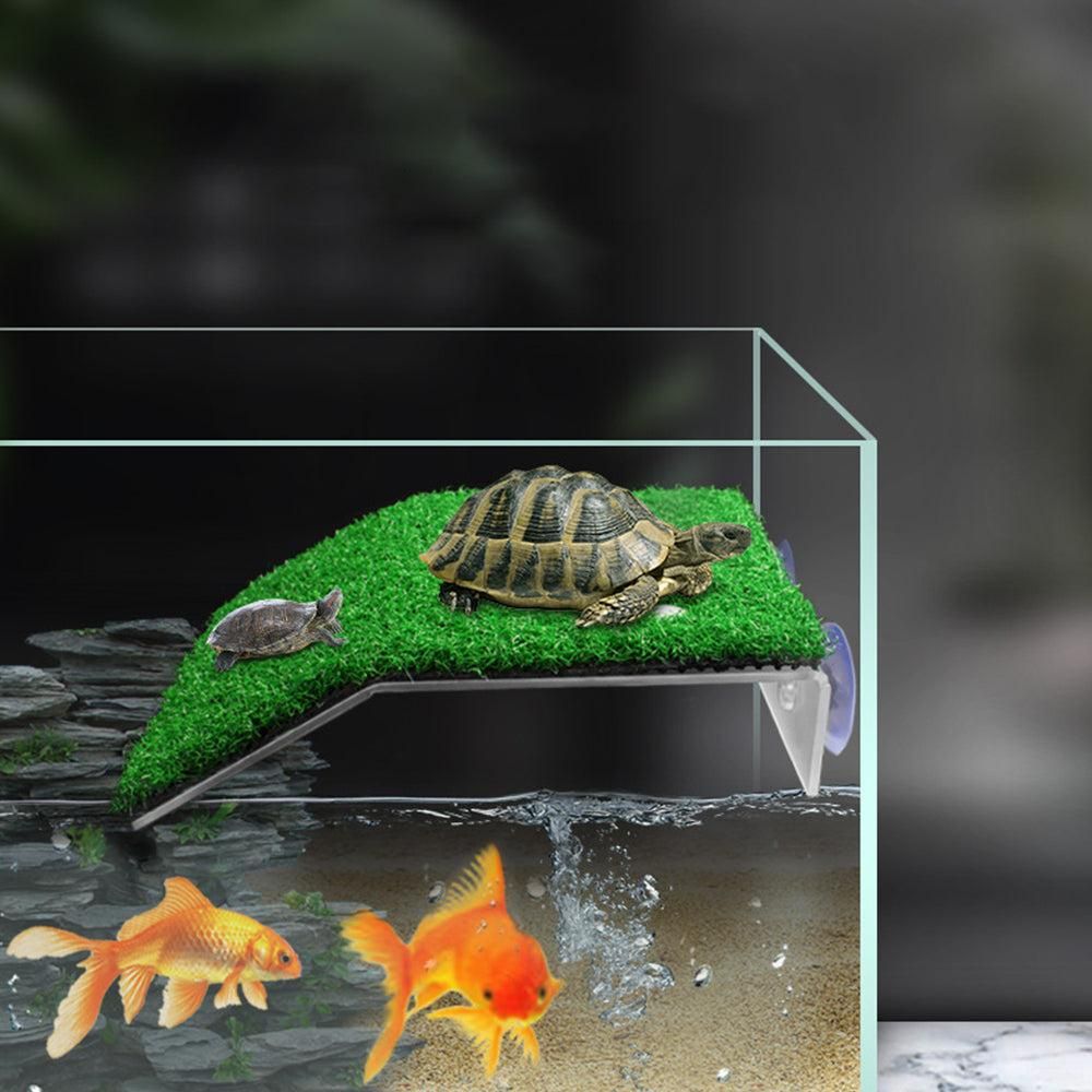 Turtle Basking Platform Simulation Grass Turtle Ramp for Fish Tank Aquarium - L