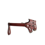 Adjustable PU Leather Dog Muzzle Pet Breathable Anti Bite Bark Chew Muzzles Brown - L - Top-Down View