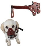 Adjustable PU Leather Dog Muzzle Pet Breathable Anti Bite Bark Chew Muzzles Brown - XL - Rear View