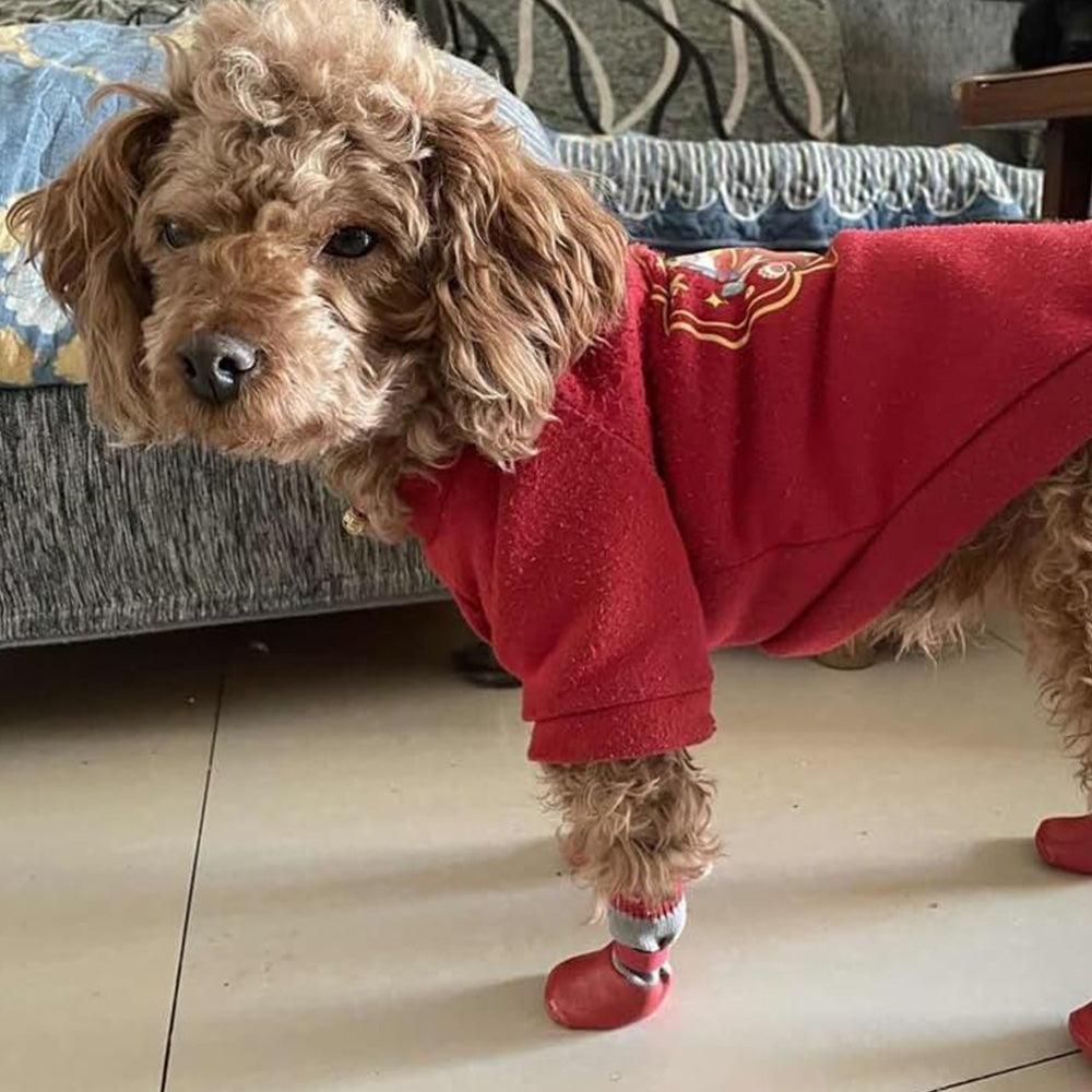 Waterproof Anti Slip Pet Shoes with Rubber Sole for Indoor and Outdoor Use Red - L