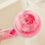 2-in-1 Pet Bath Brush with Built-in Shampoo Dispenser Dog Shampoo Bubble Maker Dog Cat Bathing Grooming Tool Rose Red - Top-Down View