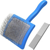 2-Piece Dog Slicker Brush & Comb Set for Grooming & Detangling Blue - Top-Down View