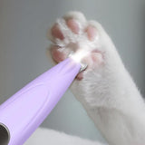 Cordless Pet Paw Trimmer with LED Light Rechargeable Grooming Tool for Dog Cat Purple - 45-Degree Angle