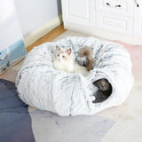 Plush Cat Tunnel with Cat Bed Pet Cat Tunnel Toys Gray - Front View