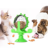 Interactive Pet Treats Dispenser Toy 360 Degrees Rotating Windmill Toy Slow Dog Cat Feeder Green - Top-Down View