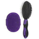 2PCS Pet Grooming Brushes Deshedding Bath Brush for Dogs Cats & Horses Purple - Rear View