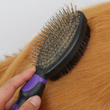2PCS Pet Grooming Brushes Deshedding Bath Brush for Dogs Cats & Horses Purple - Low Angle