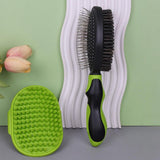 2PCS Pet Grooming Brushes Deshedding Bath Brush for Dogs Cats & Horses Green - Rear View
