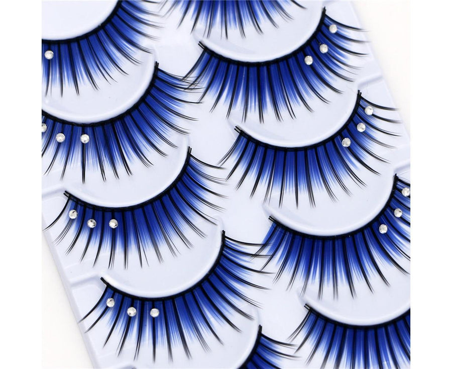 5 Pairs Dual Colors Glitter Rhinestones Artificial Eyelash Party Makeup Tool