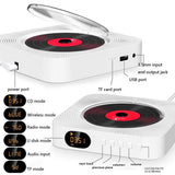 Wall-Mount Bluetooth CD Player LCD Display Music Player Home Audio Boombox White