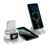 Wireless Charging Station Compatible for Apple 6 in 1 Charger Stand Dock -Black - charging together - Front View