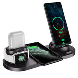 Wireless Charging Station Compatible for Apple 6 in 1 Charger Stand Dock -White - charging together - Front View