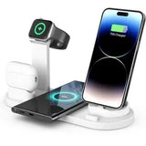 Wireless Charging Station Compatible for Apple 6 in 1 Charger Stand Dock -White - charging together - Top-Down View