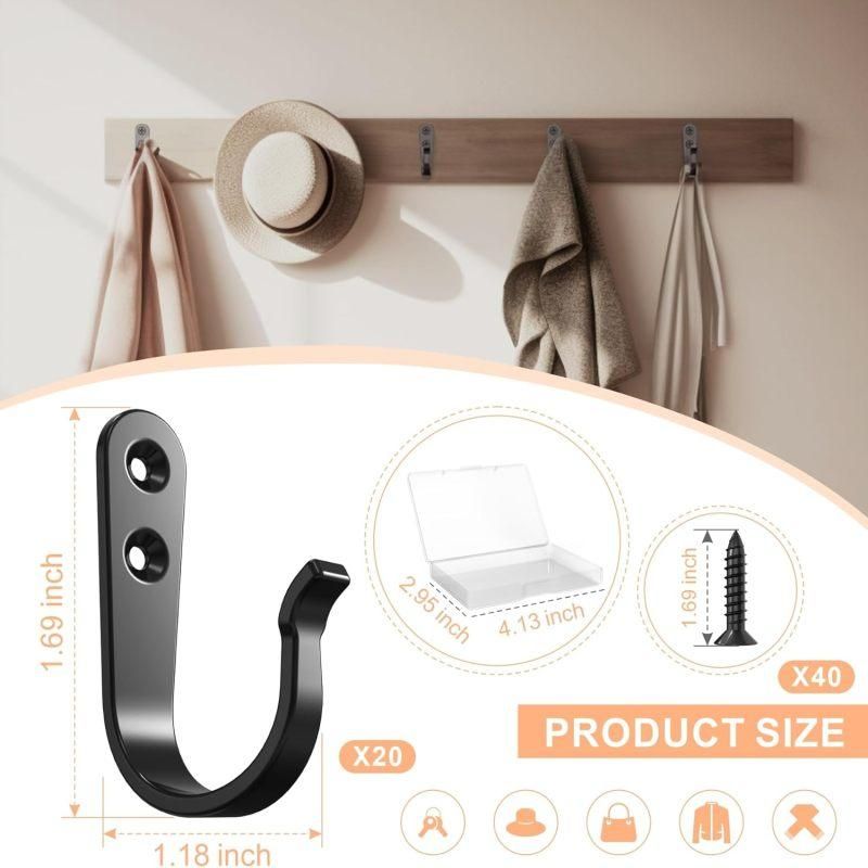 20pcs Metal Wall Hooks Heavy-Duty Coat Hookswall Hangers Metal Hangers - Black