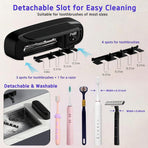 Punch- Wall Mount UV Disinfection Toothbrush Holder 4-Slot Timer Black