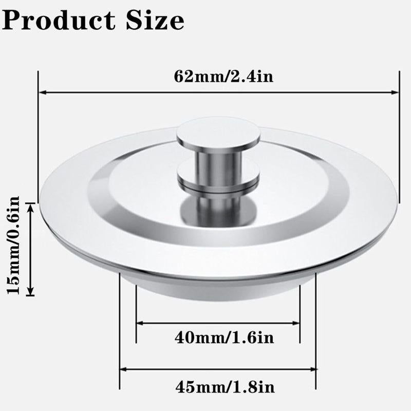 Stainless Steel Press Drain Stopper, Universal Plug Fits 40–45mm Sink Basin, Silver