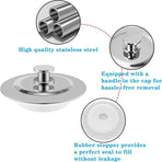 Stainless Steel Press Drain Stopper, Universal Plug Fits 40–45mm Sink Basin, Silver