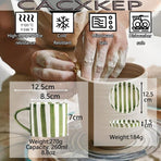 8 Oz Striped Ceramic Coffee Cup With Dish - Green