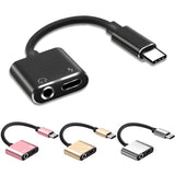 2-in-1 USB-C Charging 3.5mm Audio Adapter Converter For Type-C Android Smartphones(Black) - Low Angle
