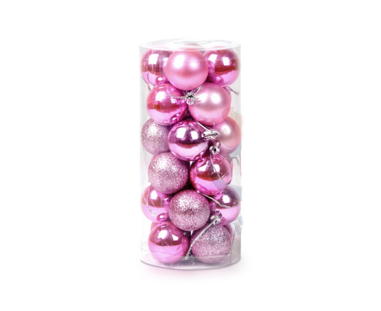 24Pcs Christmas Balls Glitter Anti-fade Plastic Christmas Tree Decor Balls for Home-Pink Red 4cm