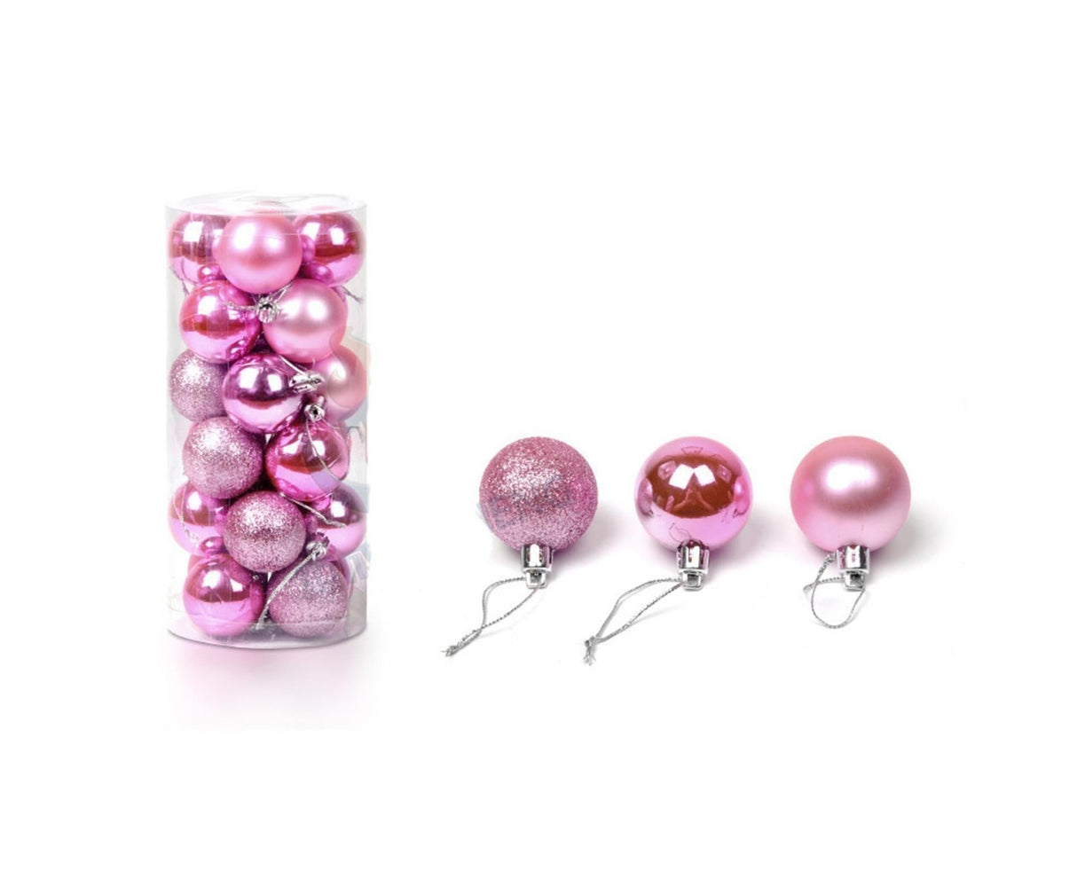 24Pcs Christmas Balls Glitter Anti-fade Plastic Christmas Tree Decor Balls for Home-Pink Red 4cm