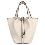 Tote Bag for Women Vegan Leather Bucket Purse for Women Top Handle Handbag Shoulder Bag-Ivory White