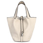 Tote Bag for Women Vegan Leather Bucket Purse for Women Top Handle Handbag Shoulder Bag-Ivory White
