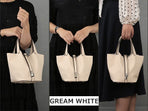 Tote Bag for Women Vegan Leather Bucket Purse for Women Top Handle Handbag Shoulder Bag-Ivory White