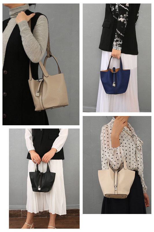 Tote Bag for Women Vegan Leather Bucket Purse for Women Top Handle Handbag Shoulder Bag-Ivory White