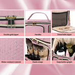 Travel Makeup Bag with Handle — Large Multi-Compartment Cosmetic Organizer, Portable Toiletry Bag for Women