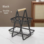 Light Luxury 3-Tier Iron Storage Rack with Wooden Handle, Household Fruit Vegetable Snack Organizer-Black