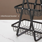 Light Luxury 3-Tier Iron Storage Rack with Wooden Handle, Household Fruit Vegetable Snack Organizer-Black