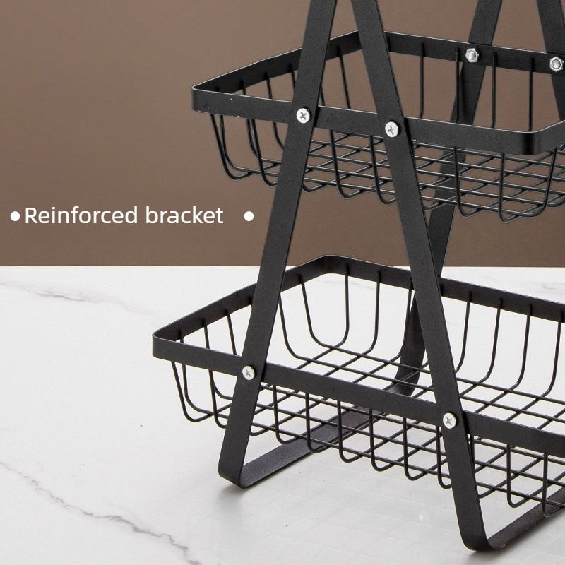 Light Luxury 3-Tier Iron Storage Rack with Wooden Handle, Household Fruit Vegetable Snack Organizer-Black