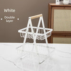 Light Luxury 2-Tier Iron Storage Rack with Wooden Handle, Household Fruit Vegetable Snack Organizer-White