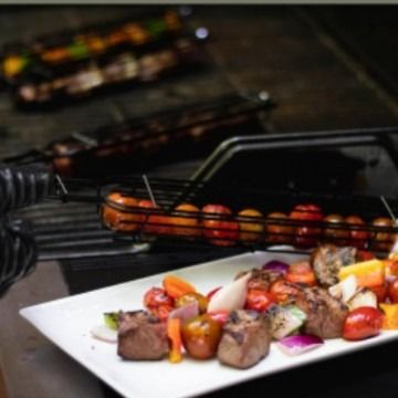 Red Wood Handle Stainless Steel BBQ Grill Basket Clip Camping Grilling Tools