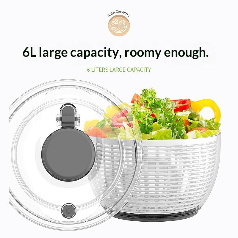 3.6L Press-Type Salad Spinner, Multifunctional Vegetable Dryer, Household Fruit Washer Drain Basket for Fitness Meal Greens